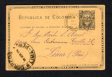 PANAMA - 1895 - POSTAL STATIONERY & DESTINATION: 2c black on orange buff postal stationery card of Colombia (H&G 13a) used with PANAMA duplex cds dated 7 NOV 1895. Addressed to PERU with large LIMA arrival cds on front.  (PAN43872)