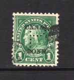 PANAMA - CANAL ZONE - 1924 - PERFIN: 1c green USA issue with 'CANAL ZONE' overprint (A's with flat tops), a fine used copy with large 'P' PERFIN for official use. Small corner fault. (SG 75)  (PAN44099)