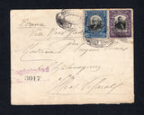 PANAMA - CANAL ZONE - 1916 - REGISTRATION: Registered cover franked with 1909 5c black & blue and 10c black & purple issue of Panama with 'CANAL ZONE' overprint TYPE 2 (SG 42/43) tied by multiple strike of undated oval CRISTOBAL CANAL ZONE cancels in black with 'Registered No. 3017' handstamp in purple alongside. Addressed to FRANCE with transit & arrival cds's on reverse.  (PAN44517)
