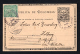 PANAMA - 1900 - POSTAL STATIONERY & MAP ISSUE: 2c black on yellow buff postal stationery card of Colombia (H&G 13) datelined 'Colon, 15 Octbr 1900' on reverse used with added 1892 1c green 'Map' issue (SG 12a) tied by two strikes of COLON cds dated 16 OCT 1900. Addressed to GERMANY with transit & arrival marks on front.  (PAN45111)
