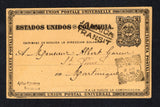 PANAMA - 1885 - POSTAL STATIONERY, ROUTING & DESTINATION: 2c black on orange buff postal stationery card of Colombia (H&G 8) datelined 'Panama 3 Mai 1885' used with fine strike of two line 'JAMAICA TRANSIT' marking and fine strike of KINGSTON JAMAICA squared circle cds dated MY 8 1885. Addressed to St. PIERRE, MARTINIQUE. Very scarce.  (PAN45606)