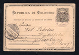 PANAMA - 1900 - POSTAL STATIONERY: 2c black on pale buff postal stationery card of Colombia (H&G 13) used with AGENCIA POSTAL NACIONAL COLON cds in purple dated 16 OCT 1900. Addressed to GERMANY with USA transit and German arrival cds's on front.  (PAN45607)