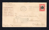 PANAMA - CANAL ZONE - 1920 - FIRST FLIGHT & INTERRUPTED MAIL: 2c black & red postal stationery envelope of Panama with 'CANAL ZONE' overprint (H&G B2) used with CRISTOBAL machine cancel dated OCT 6 1920. Flown on the ill fated first flight between Cristobal and the USA via Kingston, Jamaica with CRISTOBAL C.Z. AIR SERVICE FIRST DESPATCH CANAL ZONE - U.S.A. cds dated 6 OCT  at 6 AM. The airplane took off for the first stop in Jamaica and flew over 400 miles in 10½ hours but was forced to turn back due to ba