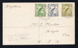 PAPUA NEW GUINEA - 1932 - REGISTRATION: Registered cover franked with 1932 1d green, 3d blue grey and 4d olive green 'Bird of Paradise' issue (SG 177, 180 & 181) tied by RABAUL cds's dated 7 NO 1932 with 'R RABAUL' registration handstamp in purple alongside. Addressed to USA with transit & arrival marks on reverse. Very fine.  (PAP44731)