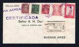 PARAGUAY - 1929 - AIRMAIL & REGISTRATION: Registered cover franked with 1924 2p carmine, 1927 50c rose plus 1929 AIR surcharge on 'Official'  issue set of three (SG 269A, 300 & 345/347) all tied by SCIO AEREO POSTAL PARAGUAY cds's in red dated 23 MAR 1929 with black & white formular registration label with manuscript 'ASUNCION' on front and large CERTIFICADOS EXTERIOR ASUNCION 'Clock' cancel and boxed 'CORREO AEREO REP DEL PARAGUAY cachets on reverse. Addressed to ARGENTINA with BUENOS AIRES arrival cds al