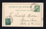 PARAGUAY - 1900 - POSTAL STATIONERY: 2c green on white postal stationery lettercard (H&G A3, with outer perforations intact) used with added 1900 5c deep green 'Arms' issue (SG 69) tied by two strikes of EXPEDICION ASUNCION cds dated 8 OCT 1900. Addressed to ARGENTINA with arrival cds on reverse.  (PAR/43460)
