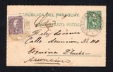 PARAGUAY - 1897 - POSTAL STATIONERY & ORIGINATION: 2c green on white postal stationery lettercard (H&G A3, with outer perforations removed) datelined 'Ypacarai Septiembre 17 1897' inside used with added 1892 5c violet 'Portrait' issue (SG 57) tied by two strikes of undated CORREOS PARAGUAY cancel without any name handstamp added. Addressed to ASUNCION with arrival cds dated 19 SET 1897 on reverse.  (PAR/43461)