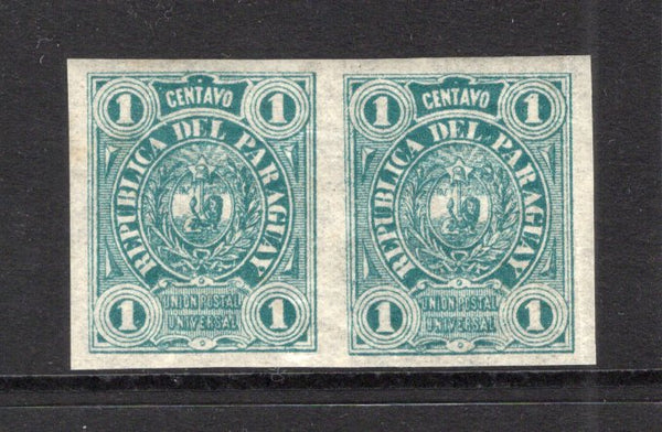 PARAGUAY - 1884 - VARIETY: 1c green 'Kraft' issue on thin paper, a fine mint IMPERF PAIR. Underrated issue. (SG 24b)  (PAR43512)