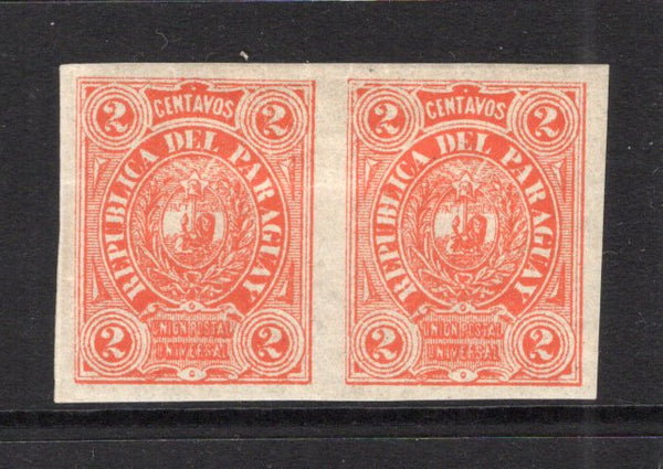 PARAGUAY - 1884 - VARIETY: 2c red 'Kraft' issue on thicker paper, a fine mint IMPERF PAIR. Underrated issue. (SG 29a)  (PAR43513)