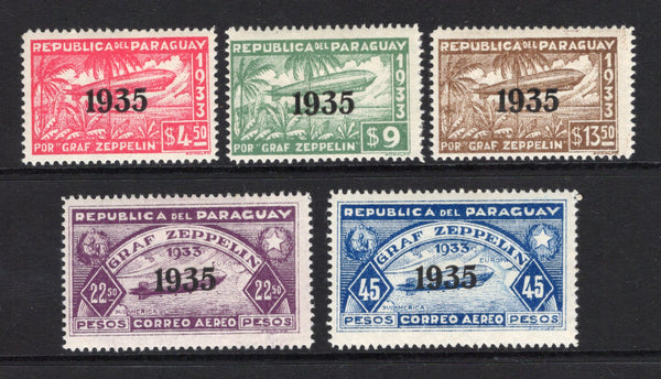 PARAGUAY - 1935 - ZEPPELIN: 'Graf Zeppelin' issue overprinted '1935' the set of five fine mint. (SG 474/478)  (PAR43517)