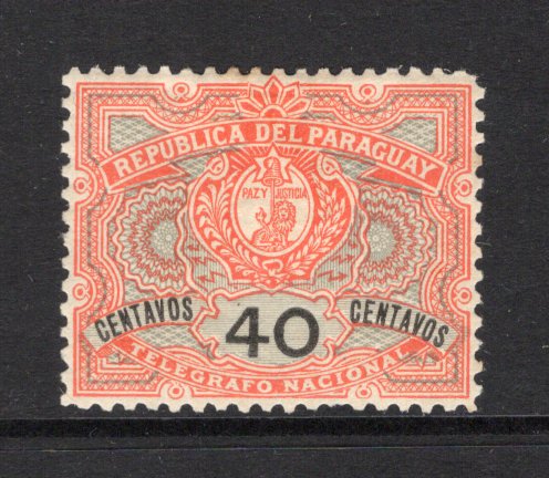 PARAGUAY - 1900 - POSTAL TELEGRAPH: 40c vermilion, black & grey 'Telegraph' issue, a fine mint copy. (SG 66)  (PAR43549)