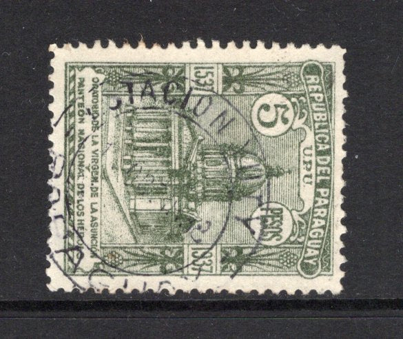 PARAGUAY - 1938 - CANCELLATION: 5p olive green used with good strike of ESTACION YUTY cds dated 1 OCT 1938. (SG 499)  (PAR43578)
