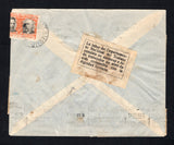 PARAGUAY - 1944 - CINDERELLA & PROPAGANDA: Cover franked with 10 x 1939 50c black & orange (SG 507) tied by multiple strikes of ITAUGUA cds dated 9 NOV 1944. Addressed to ASUNCION with printed black on white label on reverse inscribed 'La labor del Departamento Nacional del Trabajo consiste en asegurar a todo trabajador un nivel de vida compatible con la dignidad humana' which translates as 'The work of the National Department of Labor is to ensure that every worker has a standard of living compatible with