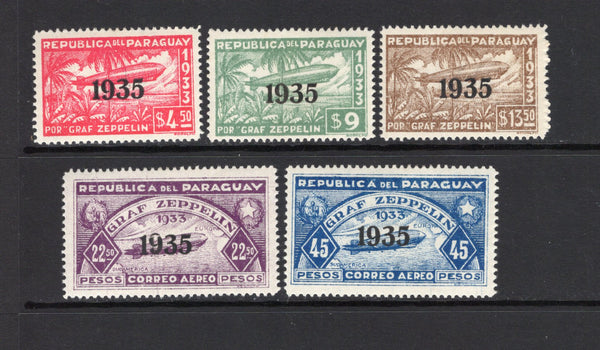PARAGUAY - 1935 - ZEPPELIN: 'Graf Zeppelin' issue overprinted '1935' the set of five fine mint. (SG 474/478)  (PAR44046)