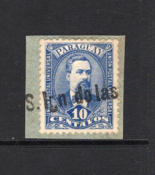 PARAGUAY - 1892 - CANCELLATION: 10c dull blue 'Portrait' issue tied on piece by good large part strike of straight line S. IGN DE LAS MISIONES in black. Very scarce. (SG 58)  (PAR44053)