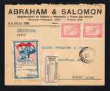 PARAGUAY - 1933 - CHACO WAR & CINDERELLA: Registered cover franked with pair 1927 1p 50c rose (SG 307) tied by light ASUNCION cds dated 27 JAN 1934 with printed black on white registration label alongside and fine example of the 'Lion & Flag' Paraguayan Foreign Legion PROPAGANDA label (Spanish Language) on front. Addressed to ARGENTINA with arrival marks on front & reverse. A fine cover.  (PAR44551)