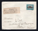 PARAGUAY - 1910 - NATIONAL PALACE ISSUE: Registered cover franked with single 1906 2p black & blue 'National Palace' issue (SG 132) tied by light strike of ASUNCION cds dated 20 AGO 1910 with black & white printed 'R ASUNCION Republica del Paraguay' registration label alongside. Addressed to FRANCE with transit & arrival cds's on reverse. A very scarce issue used on cover.  (PAR45114)