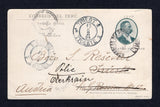 PERU - 1904 - POSTAL STATIONERY: 4c greenish black & black postal stationery viewcard (H&G 51) with view in brown on reverse of 'Patio de la Casa Nacional de Moneda - Lima' used with LIMA cds. Addressed to AUSTRIA and redirected on arrival with various transit and arrival cds's on front.  (PER11340)