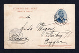 PERU - 1900 - POSTAL STATIONERY: 4c bluish black & brown postal stationery viewcard (H&G 52) with view in brown on reverse of 'Muelle Darsena, Callao' used with CALLAO cds dated 23 MAR 1901. Addressed to GERMANY with arrival cds on front. Small scuff patch on reverse. (Moll scarcity rating 2)  (PER11344)