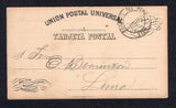 PERU - 1914 - POSTAL STATIONERY: 2c black postal stationery card without embossed arms at left (Moll #62a, H&G 62a) used with fine ETEN cds dated 4 JAN 1916. Addressed to LIMA. A very scarce card in used condition.  (PER35317)