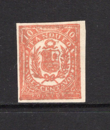 PERU - 1883 - CIVIL WAR: AREQUIPA: 10c brick red on thin paper transparent paper, a fine mint copy. (SG 85)  (PER/42247)