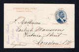 PERU - 1903 - POSTAL STATIONERY: 4c bluish black & brown postal stationery viewcard (H&G 52) with view in brown on reverse of 'Islas de Lobos, Peru' (with sailboat) used with LIMA cds dated 13 FEB 1903. Addressed to UK with arrival cds on reverse.  (PER/42401)
