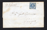 PERU - 1861 - CLASSIC ISSUES: Complete folded letter datelined 'Tacna 10th Jany 1861' inside with 'Por Vaporcito' on front. Sent from ARICA with manuscript 'Von de paquetes periodicos de Europa' and ARICA cds dated 10 JAN 1862 on reverse franked with 1858 1d deep blue 'Arms' issue worn plate showing RETOUCHED TYPE with 'O' & 'CO' of PORTE-FRANCO redrawn in larger lettering and line of shading missing along 'EOS' of CORREOS (SG 12) tied by dotted ARICA cancel. Addressed to PISAGUA. A nice routing via the co