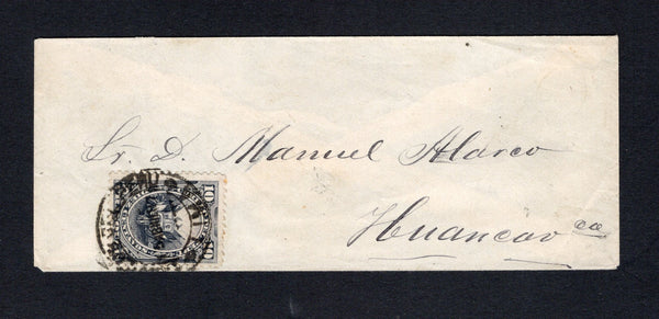 PERU - 1887 - DEFINITIVE ISSUE: Cover franked with 1886 10c blue black 'Arms' issue (SG 281) tied by LIMA cds dated 15 ABRIL 1887. Addressed to HUANCAVALIA with fine HUANCVCA PRAL arrival cds on reverse.  (PER/43439)