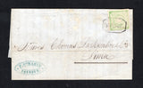 PERU - 1871 - CLASSIC ISSUES: Complete folded letter datelined 'Yquique le 15 Avril 1871' franked with 1868 1d yellow green 'Le Coq' issue (SG 20) tied by boxed IQUIQUE cancel in black. Addressed to LIMA with arrival cds on reverse.  (PER44988)