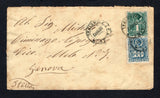 PERU - 1882 - PACIFIC WAR - CHILEAN OCCUPATION: Cover franked with Chile 1877 10c blue and 1878 1c green 'Roulette' issue (SG 52 & 54) tied by two strikes of LIMA PRINCIPAL cds dated 6 STBR 1882 with good third strike alongside. Addressed to ITALY with arrival cds on reverse. Cover has some small peripheral faults but rare use during the Chilean Occupation of Peru.  (PER45563)