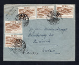 PERU - 1953 - CANCELLATION: Cover franked with 1952 5 x 1s brown on front and 5c blue green, 25c rose red and 1s brown on reverse (SG 775, 779 & 782) all tied by multiple strikes of undated CORREOS Y TELEGRAFOS LA OROYA cancels in black with manuscript 'R 211978' registration marking on front. Addressed to SWITZERLAND with arrival cds dated 3. V 1953 on reverse.  (PER45796)