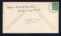 PITCAIRN ISLAND - 1939 - NEW ZEALAND USED IN PITCAIRN ISLAND: Cover with manuscript 'Edgar Richard Christian, Chief Magistrate' return address at top left franked with single New Zealand 1935 ½d bright green (SG Z22) tied by PITCAIRN ISLAND N.Z. POSTAL AGENCY cds. Addressed to USA.  (PIT/22009)