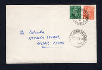 PITCAIRN ISLAND - 1951 - INCOMING MAIL: Cover from Great Britain franked with 1941 ½d pale green and 2d pale orange GVI issue (SG 485 & 488) tied by ABERDOVEY MERIONETH cds dated 14 JAN 1951. Addressed to 'The Postmaster, Pitcairn Island, Pacific Ocean' with fine PITCAIRN ISLAND arrival cds on front.  (PIT/41885)