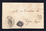 PUERTO RICO - 1867 - CUBA USED IN PUERTO RICO: Official front only with large 'Official' arms cachet in black franked with CUBA 1864 ½r green on rose 'Isabella' issue (SG 16) with four large margins tied by oval 'Parilla' cancel with fine PUERTO RICO cds dated 29 FEB 1867 alongside.  Addressed to VEGA BAYA.  (PUE/34411)