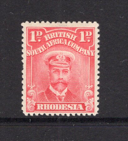 RHODESIA - 1922 - ADMIRAL ISSUE: 1d bright rose 'Admiral' issue new printing on white paper with clear white gum, perf 14. A fine mint copy. (SG 284)  (RHO/15517)