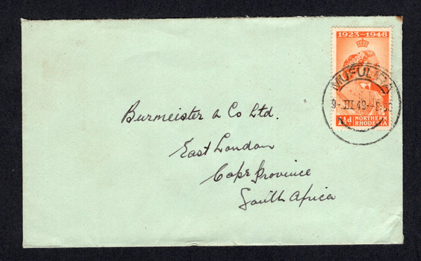 RHODESIA - NORTHERN RHODESIA - 1949 - CANCELLATION: Cover franked with 1948 1½d orange 'Silver Wedding' issue (SG 48) tied by good strike of MUFULIRA cds. Addressed to SOUTH AFRICA.  (RHO/22162)