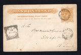 RHODESIA - 1898 - POSTAL STATIONERY: 1½d brown yellow 'Mashonaland' INTERNATIONAL POST postal stationery card (H&G 6) used with two strikes of GWELO MATABELELAND cds dated MAY 9 1898. Addressed to MAFEKING, BECHUANALAND with MAFEKING C.G.H. squared circle arrival cds on front.  (RHO/42967)