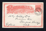 RHODESIA - 1907 - POSTAL STATIONERY & CANCELLATION: 1d brick red on white 'Arms' postal stationery card (H&G 11) used with fine strike of PENHALONGA cds dated 29 NOV 1907. Addressed to UK. Very fine & attractive.  (RHO/42969)