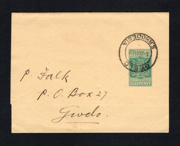 RHODESIA - 1923 - POSTAL STATIONERY: ½d green on buff 'Arms' postal stationery wrapper (H&G E1) used with GWELO cds dated 5 JAN 1923. Addressed locally. Late use.  (RHO/42971)