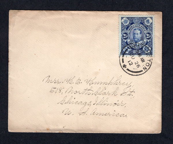 SOUTH AFRICA - 1912 - UNION ISSUE: Cover franked with 1910 2½d deep blue 'Opening of the Union Parliament' issue (SG 1) tied by WELLINGTON cds. Addressed to USA.  (SAF/22464)