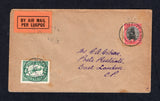 SOUTH AFRICA - 1929 - AIRMAIL: Cover franked with 1926 1d black & carmine 'Ship' issue and 4d green AIR issue (SG 31 & 40) tied by MAITLAND cds's dated 24 AUG 1929 with black on orange airmail label alongside. Addressed to EAST LONDON with arrival cds on reverse.  (SAF22497)