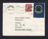 SOUTH AFRICA - 1937 - CINDERELLA & DESTINATION: Cover franked with single1933 1d grey & carmine 'Ship' issue (SG 56) with nice 'EMPIRE EXHIBITION RYKSTENTOONSTELLING SOUTH AFRICA SUID AFRIKA 1936-1937' flower CINDERELLA label alongside both tied by JOHANNESBURG cds's dated 15 XII 1936. Addressed to BARBADOS with transit & arrival marks on reverse.  (SAF30923)
