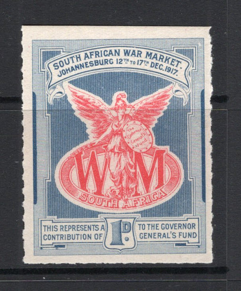 SOUTH AFRICA - 1917 - CINDERELLA: 1d red & deep blue 'South African War Market, Johannesburg' CINDERELLA label, rouletted and additionally inscribed 'This represents a contribution of 1d to the Governor General's Fund'. Fine unused & uncommon.  (SAF/32723)