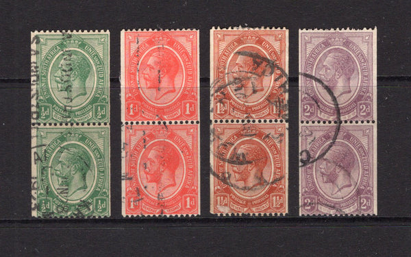 SOUTH AFRICA - 1913 - COIL ISSUE: ½d green, 1d scarlet, 1½d chestnut & 2d dull purple 'GV Head' COIL issue, perf 14 x Imperf. The set of four in fine used vertical coil pairs. Scarce. (SG 18/21)  (SAF/34709)