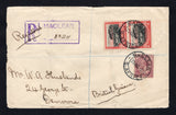 SOUTH AFRICA - 1927 - DESTINATION: Registered cover franked with 1913 2d dull purple 'GV Head' issue and vertical pair 1927 3d black & red (SG 6 & 35) tied by MACLEAR cds's dated 23 AUG 1927 with boxed 'MACLEAR' registration marking alongside. Addressed to BRITISH GUIANA with transit and arrival cds's on reverse. A very unusual & scarce destination.  (SAF/42169)