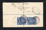 SOUTH AFRICA - 1912 - UNION ISSUE, POSTAL STATIONERY & REGISTRATION: 4d blue on cream GV postal stationery envelope (H&G C2) used with added pair 1910 2½d blue 'Opening of Union Parliament' issue (SG 2) tied on reverse by two strikes of OUDTSHOORN cds dated NO 25 1912 with additional strikes on front along with boxed 'OUDTSHOORN registration marking in blue. Addressed to GERMANY with transit marks on reverse. A nice registered use of the Union issue. Note that H&G records this envelope as being issued in 1