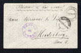 SOUTH AFRICA - 1919 - PRISONER OF WAR MAIL: Stampless cover with manuscript 'Prisoner of War Service' at top and 'Abs M Senlis. Internment-Camp, Tempe - Bloemfontein, O.F.S.' on reverse with BLOEMFONTEIN cds on front dated 6 APR 1919 with circular 'PASSED BY CEBSOR' mark in purple. Addressed to HEIDELBERG with transit and arrival cds's on front & reverse.  (SAF45433)