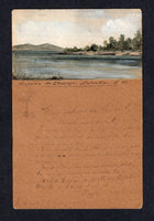 SALVADOR - 1899 - POSTAL STATIONERY: 3c blue on buff postal stationery card (H&G 55) used with oval CORREOS DEL SALVADOR ADMINISTRACION CENTRAL cancel of SAN SALVADOR. Addressed to USA. The reverse of the card has a very fine hand painted water colour of 'Laguna de Ilopongo - Salvador CA' annotated by the artist affixed above his message. A superb and rare item.  (SAL/10718)