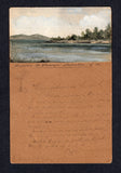 SALVADOR - 1899 - POSTAL STATIONERY: 3c blue on buff postal stationery card (H&G 55) used with oval CORREOS DEL SALVADOR ADMINISTRACION CENTRAL cancel of SAN SALVADOR. Addressed to USA. The reverse of the card has a very fine hand painted water colour of 'Laguna de Ilopongo - Salvador CA' annotated by the artist affixed above his message. A superb and rare item.  (SAL/10718)