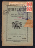 SALVADOR - 1938 - OFFICIAL MAIL & RATE: The front cover of 'El Café de El Salvador - Revista de la Asociacion Cafetalera de El Salvador' journal franked with pair 1925 2c red with 'OFICIAL' overprints (SG O769) tied by large boxed roller cancel in purple. Addressed to BELGIUM with arrival mark on front. Scarce & unusual.  (SAL10758)